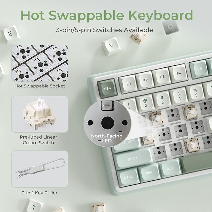 RK ROYAL KLUDGE R98 Pro Wired Mechanical Keyboard, RGB PC Gaming Keyboard with Number Pad and Volume Knob, Gasket Mount, MDA Profile PBT Keycaps, for Win/Mac, Hot Swappable Linear Cream Switch - Image 4
