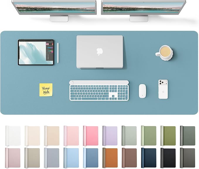 YSAGi Leather Desk Protector, Office Mat, Large Mouse Mat, Non-Slip PU Leather Blotter, Laptop Desk Mat, Waterproof Writing Pad for Office and Home(Aquamarine, 55" x 17.2") by YSAGi