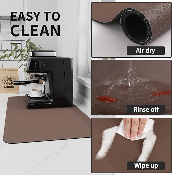 HotLive Coffee Mat - Absorbent Hide Stain Rubber Backed Dish Drying Mat for Kitchen Counter - Bar Mats for Countertops Accessories Fit Under Coffee Maker Espresso Machine - Image 4