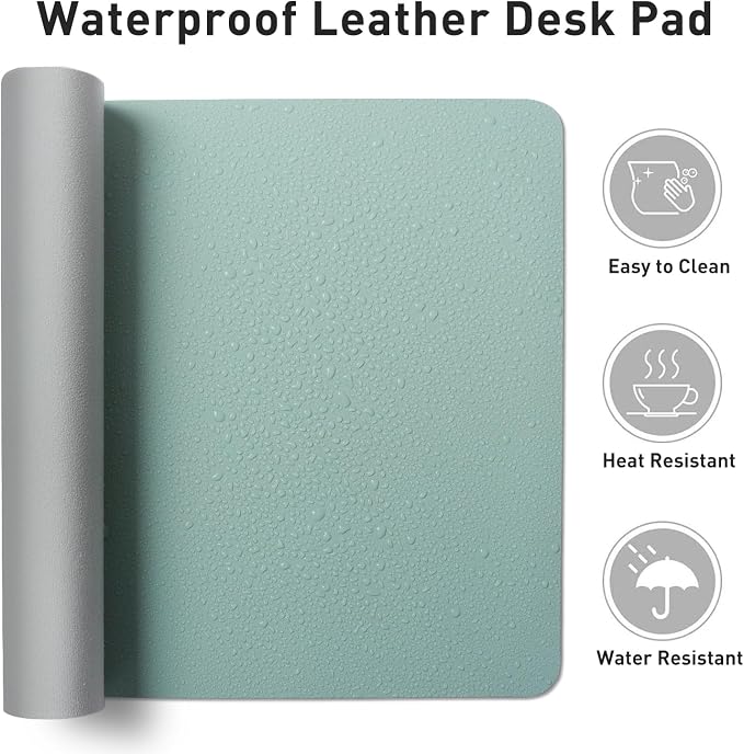 Aothia Faux Leather Desk Mat - Non-Slip PU Leather Desk Blotter, Waterproof Writing Surface, Large Desk Pad for Office & Home (Light Blue, 55" x 24") - Image 7