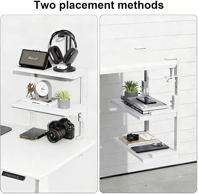 2-Tier Desk Shelf | Desk Organization Expandable Clamp on Desk Shelf Desktop Accessories for Offices and Game Rooms (White) - Image 5
