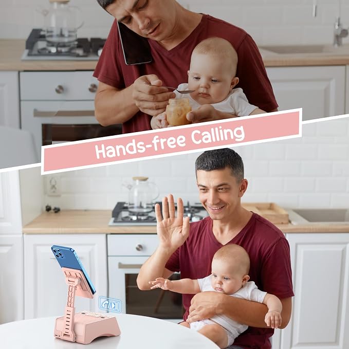 TechGlow Foldable Cellphone Stand with Wireless Bluetooth Speaker Birthday Gifts for Men Women Mother Father Cool Tech Gadgets- Pink - Image 6