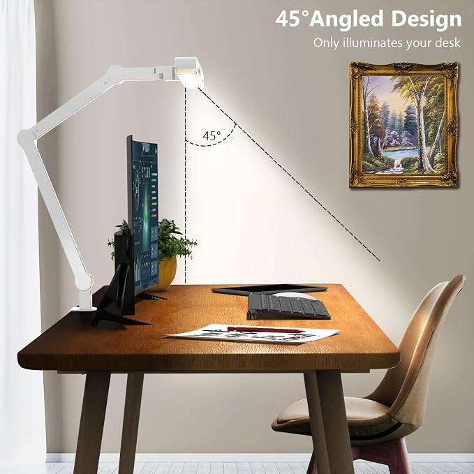 Micomlan Led Desk Lamp for Home Office, White Architect Desk Lamp with Clamp for Crafting, 24W Bright Rotatable Led Table Light Stepless Dimming Tempering Wide Computer Light with Atmosphere Lighting - Image 5