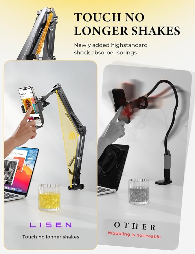 LISEN Gooseneck Phone Holder for Bed Desk [3rd Upgrade] Cell Phone Stand for Desk Bed Gaming Accessories,Gifts for Men Mom Senior Tech Mount for Recording Filming Laying Down Flexible Magic Arm Clamp - Image 6