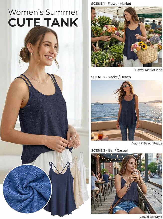 ATHMILE Women's Tank Tops Sleeveless Summer Top Spaghetti Strap Spring Shirt Loose Fit Beach Vacation 2026 Casual - Image 4