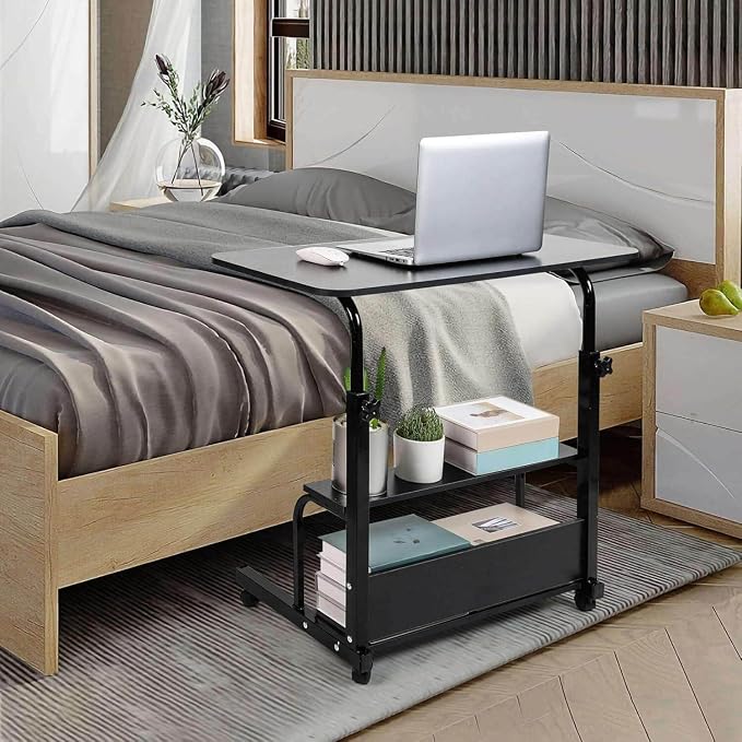 Adjustable Height Mobile Computer Desk for Small Space Rolling Writing with Wheels Corner Home Office Study Portable Bedrooms Work Desk Standing Desk Sizes 31.5X15.7 Inches Black C - Image 7