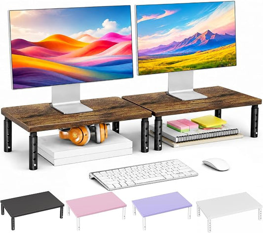 OPNICE Adjustable Monitor Stand Riser for Desk, Computer & Laptop Stand, Desk Organizers and Accessories, Office Desk Accessories & Workspace Organizer for Home Office, Brown Wood 2-Pack by OPNICE