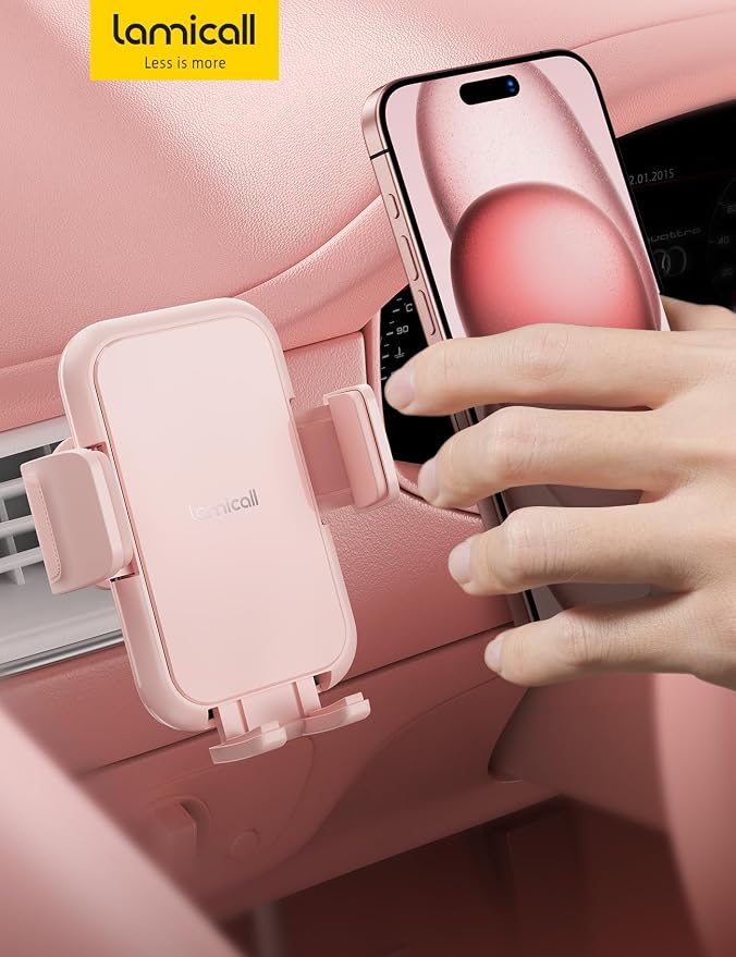 Lamicall 2026 Wider Clamp & Metal Hook Car Phone Holder Vent [Thick Cases Friendly] Phone Holders for Your Car Mount Automobile Hands Free Cradle Air Vent for iPhone 17 16 15 14 13 Pro Max Pink - Image 7