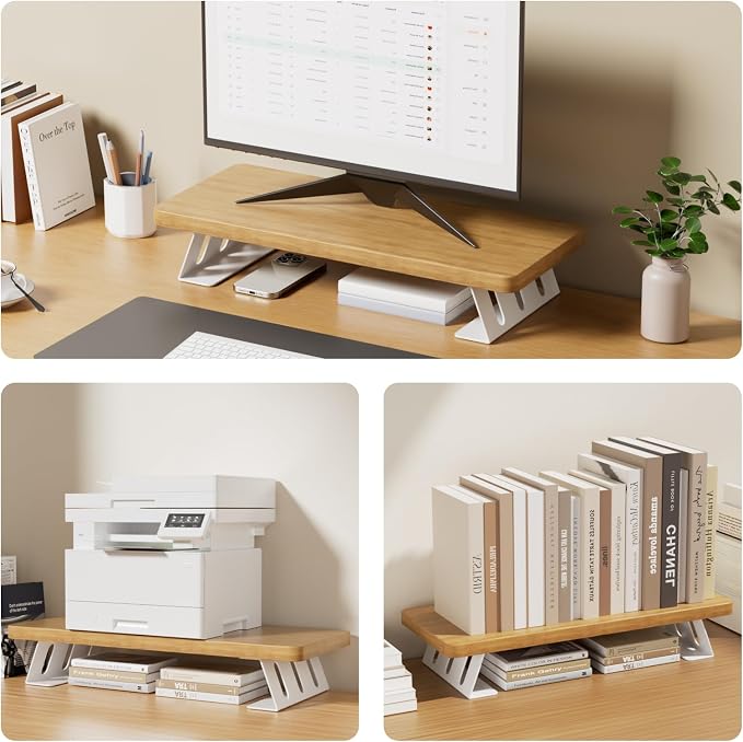 Monitor Stand - 24 Inch Wood Monitor Stand Riser, 220 Pounds Load Capacity Desk Monitor Riser for Laptop/PC/Printer, Desktop Stands Organizer for Home Office - Image 5