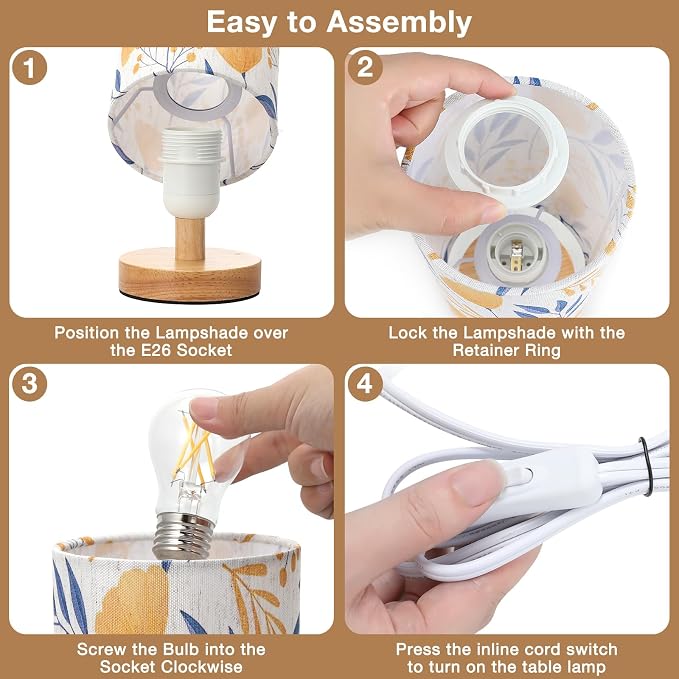 Fenmzee Small Table Lamps (Ginkgo Cream Shade, 9" Inline Control) | 3000K LED Blub Included | 680 Lumens | Easy Assembly | Minimalist Design | E26 | for Kitchen | for Kids Room - Image 8