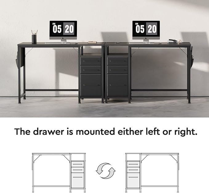 Maihail Small Desk with Drawers, Office Desk with Storage Shelves, Black | 40 Inch Desktop, Metal Frame, 3 Fabric Drawers, Storage Shelves, Computer & Writing Desk, Office Gaming Workstation - Image 6