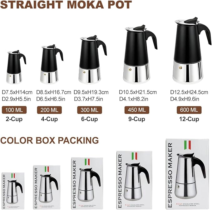 4 Cup Stovetop Espresso Maker Stainless Steel Moka Pot Stove Top Percolator Italian Coffee Makers Capable Mocha Greca Machine Cafe Classic Induction Cookers for Home and Camping 200ml 6.6oz - Image 2
