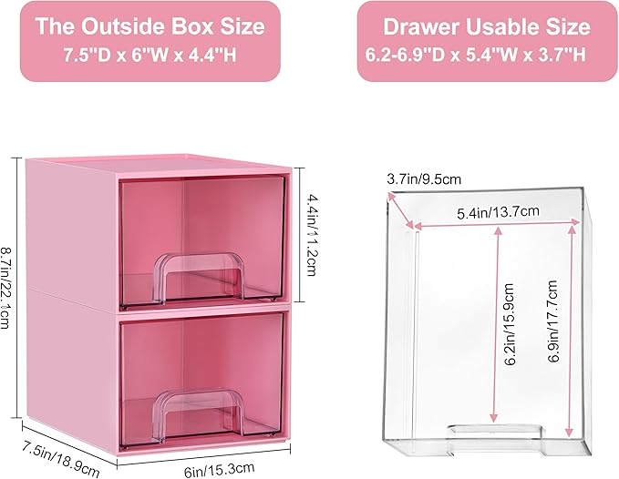 Vtopmart 4 Pack Small Clear Stackable Storage Drawers, Acrylic Bathroom Makeup Organizer, Plastic Storage Bins for Vanity, Undersink, Kitchen Cabinets, Pantry, Home Organization,Pink - Image 2