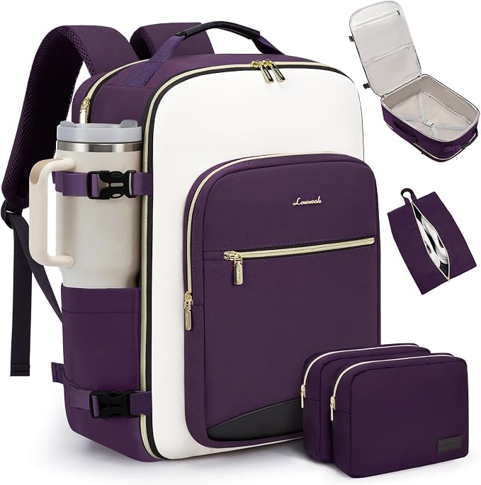 LOVEVOOK 50L Travel Backpack for Women & Men, Airline Approved Carry On Luggage with 3 Packing Cubes, TSA Overnight Bags, Waterproof Personal Item Bag, Weekender Essentials Backpacks fits 17" Laptop by LOVEVOOK