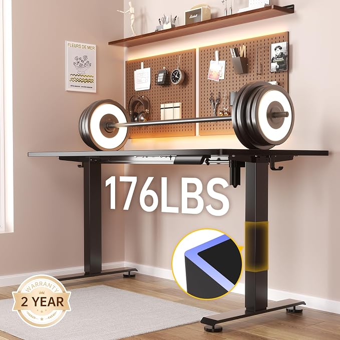 Veken Standing Desk, 63×23.6 Inch Electric Gaming Table, Black | Height Adjustable Sit Stand Up Computer Tables for Home Office, Study , Writing, Suit students, employees and group work - Image 3