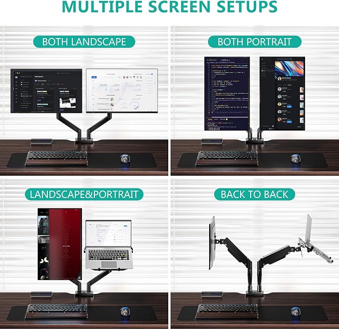 WALI Laptop Desk Mount, Dual Monitor Arm with Laptop Holder, Adjustable Height Laptop Arm Mount for Desk, Fits 17” Notebook and 32” Monitors, Up to 22Lbs (GSMP002LP), Black - Image 2