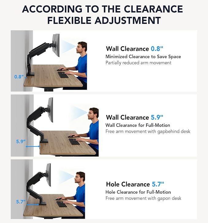 Dual Monitor Stand, Adjustable Monitor Desk Mount for 17″–32″ Computer Screens, Full Motion VESA 75x75/100x100 with C-Clamp & Grommet Aluminum Base, Each Arm Holds 4.4 to 20 lbs AX09DB201 - Image 8
