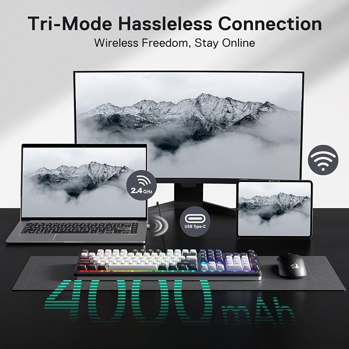 Redragon K762 PRO Wireless 104-Key Gasket Gaming Keyboard, Screen & Knob | Easy-Control LED Info Display, 0-Delay Tri-Mode, Cushioned 5-Layer Noise Dampening for Creamy Thocky Sound, Full-Size 104-Key - Image 3