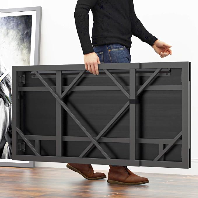 Elephance Folding Desk Writing Computer Desk for Home Office No-Assembly | Study Office Desk,Foldable Table for Small Spaces,39.4 Inch,Black - Image 8