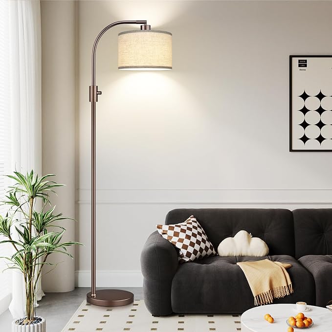 Nintiue Upgraded Modern Arc Dimmable Tall Standing Floor Lamp with Linen Shade, 1200 Lumens LED Bulb Included, for Living & Reading Room, Bedroom, Office & Nursery, Brown - Image 7