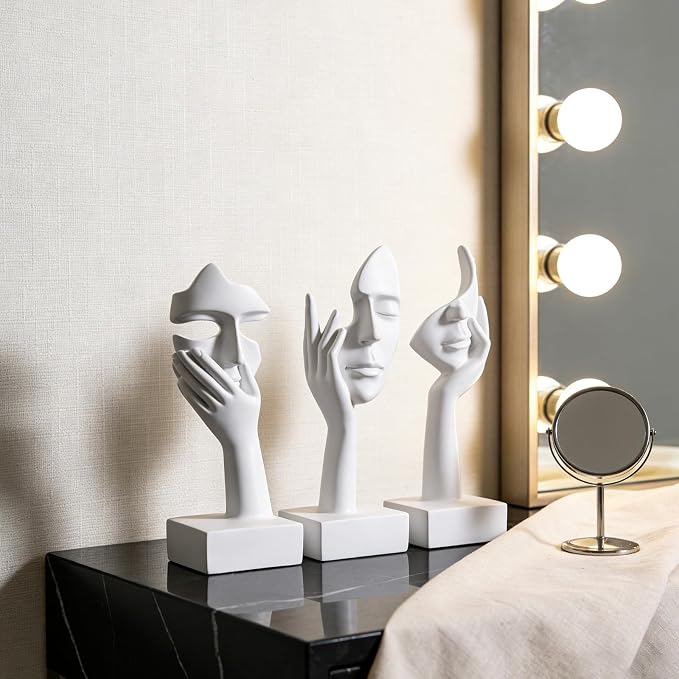3 Pcs Thinker Large Statue Set - White Art Abstract Home Accent Figurines for Living Room, Bedroom, Shelves, Office Desktop, Coffee Table Decor, Gift for Women (3 Pcs White, 9") - Image 7