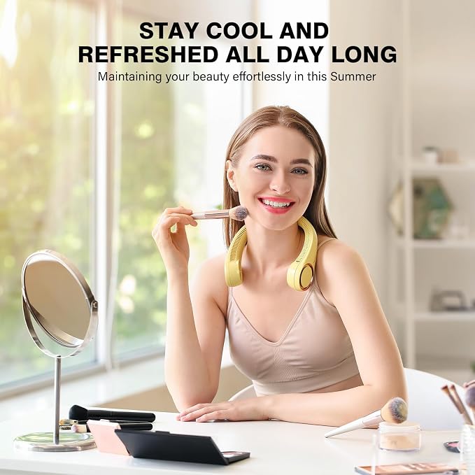 Morelax Neck Fan, USB Rechargeable Personal Fan,Hand Free Bladeless Portable Fans,4000 mAh, 3 Speeds,72 Air Faster softer 360° Cooling, Gift Suitable for Home, Office, Travel, Sports Amber - Image 4