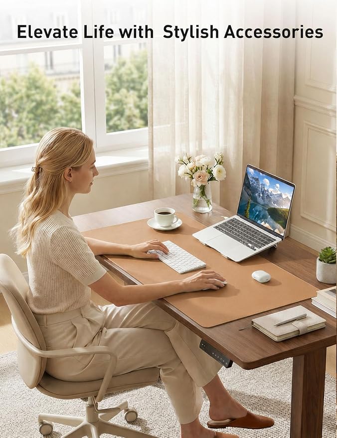 Aothia Faux Leather Desk Mat, Waterproof Desk Pad (Khaki, 48" x 17") | One large surface for your keyboard, laptop and mouse, reducing desktop clutter without a separate mouse pad - Image 9