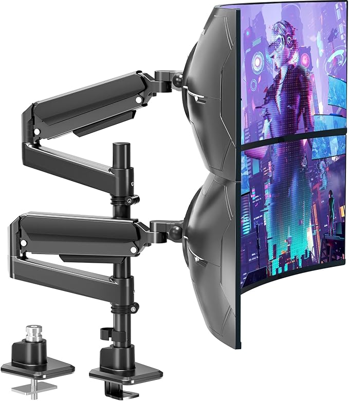 MOUNTUP Dual Monitor Stand Fits 49 45 42 40 39 34 32 Inch Screens, Heavy Duty Dual Monitor Arm Holds 7.7-44 lbs, Vertical Stacked Monitors Mount, Full Motion, Height Adjustable, VESA Mount by MOUNTUP