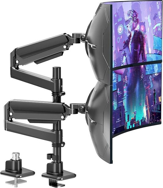 MOUNTUP Dual Monitor Stand Fits 49 45 42 40 39 34 32 Inch Screens, Heavy Duty Dual Monitor Arm Holds 7.7-44 lbs, Vertical Stacked Monitors Mount, Full Motion, Height Adjustable, VESA Mount by MOUNTUP