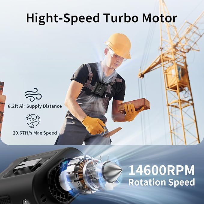 Socool 14500mAh Portable Waist Fan Clip on Belt 360 Rotation Wearable Rechargeable Personal Shirt Fan, 67H Cooling 5-Speed Battery Operated with Light, Neck Fan Hands-Free for Outdoor Jobsite Camping - Image 3