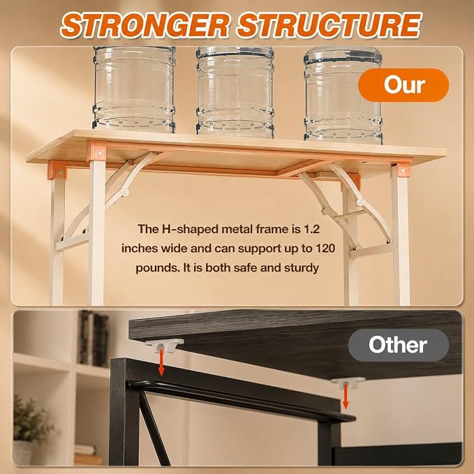 Folding Table Computer Desk - 43.3" No Assembly Folding Desk with Power Outlets & USB Charging Port, Small Desk, Foldable Office Desk, Compact Storage Portable Use for Small Space, White Ash - Image 7