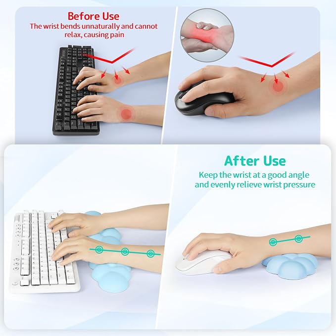 Sushret Cloud Wrist Rest Keyboard, Cloud Keyboard Wrist Pad Set with PU Leather Memory Foam, Cute Arm Rest for Palm Support, PC/Gaming Desk Accessories/Office Setup/Computer Hand Cushion - Blue - Image 3