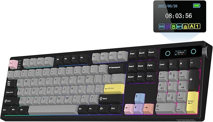 EPOMAKER TH108 PRO Full Size Mechanical Keyboard with Screen & Knob, Wireless Gaming Keyboard with 10000mAh, Creamy Gasket, Hot Swap, Custom Driver, RGB Backlight (Black, Sea Salt Silent) by EPOMAKER