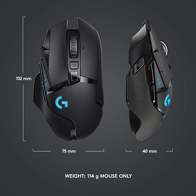 Logitech G502 Lightspeed Wireless Gaming Mouse - Black | RGB, Adjustable Weights, 11 Programmable Buttons, POWERPLAY Compatible, On-Board Memory, for PC/Mac - Image 10