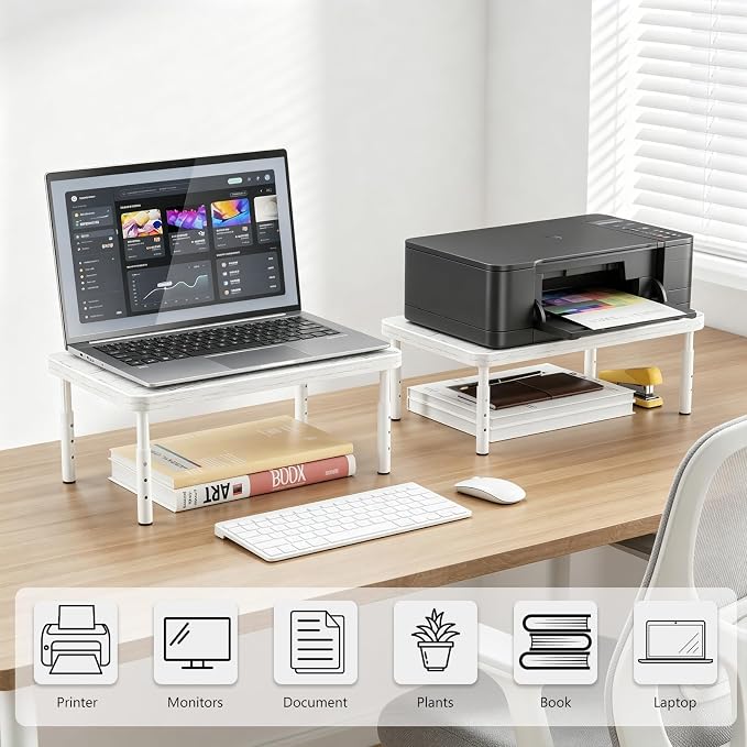 WALI Computer Monitor Stand for Desk, Adjustable Laptop Riser, Desk Monitor Stand Underneath Storage for Office, School Supplies (PTT001-M), 1 Pack, Marble - Image 9