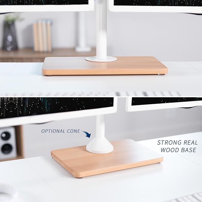 VIVO Dual Monitor Desk Stand for 13 to 32 inch Screens, STAND-V002FD-W | Articulating, Freestanding Adjustable Monitor Arm, White with Wood Base, Computer Stand for 2 Monitors, Holds 22 lbs Each - Image 3