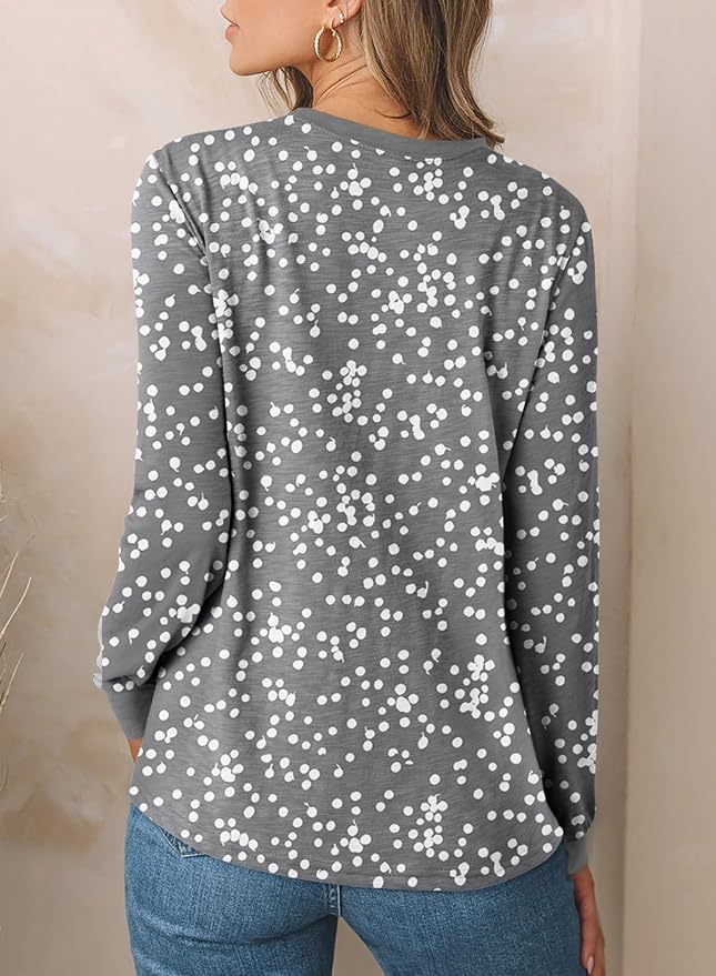 EVALESS Womens Crewneck Long Sleeve Tops Casual Polka Dots Tops Fall 2026 Tshirts Shirts - Image 4