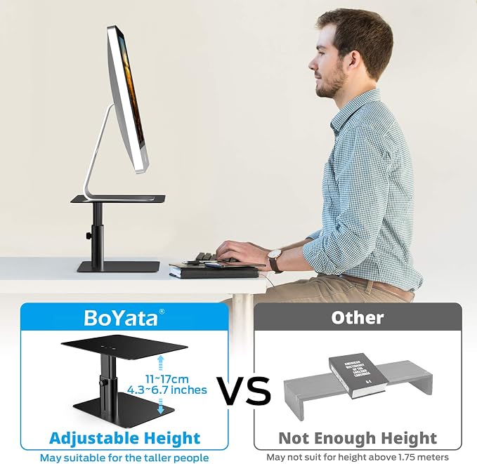 BoYata Monitor Stand, Adjustable Monitor Riser Metal Computer Stand Compatible with TV, PC, Laptop, Computer, iMac, and All Screen Display-Black - Image 4