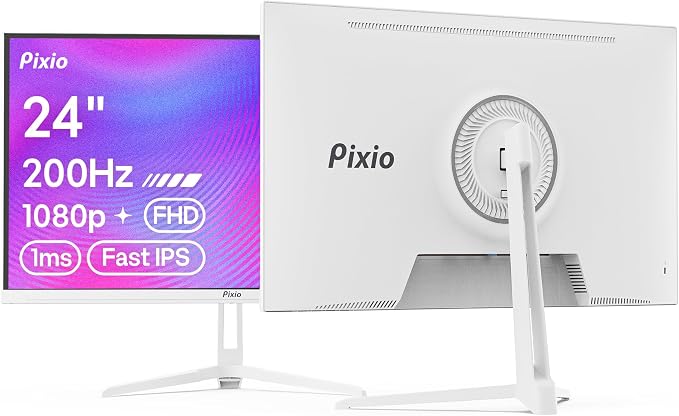 Pixio PX248 Wave White 24 inch 200Hz Refresh Rate FHD 1080p Resolution Fast IPS Panel 1ms GTG Response Time Built-in Speakers Gaming Monitor with Adaptive Sync by Pixio