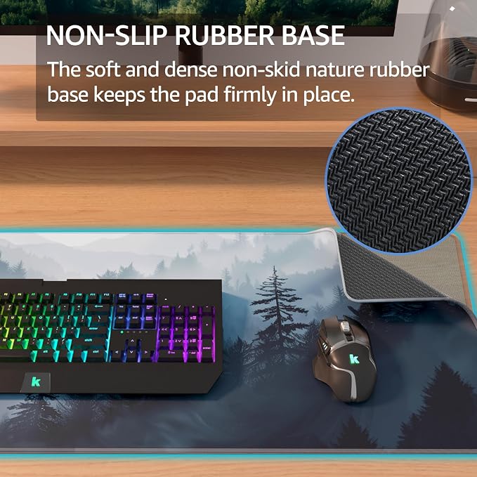 KTRIO Large Gaming Mouse Pad, Desk Mat, 31.5 x 11.8 in, Cloud Forest, XL | Smooth Micro-Weave Surface, Artistic Pattern Design, Non-Slip Rubber Base, Durable Stitched Edges, Office & Home Use - Image 4