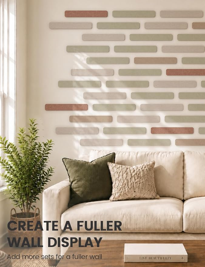 Fluxynara 13" x 2" Felt Wall Panels, Boho | 8-Pack Includes 50 Push Pins and Adhesive Tabs for Photos, Notes and Decor in Bedroom Doors, Home Office or Studios - Image 7
