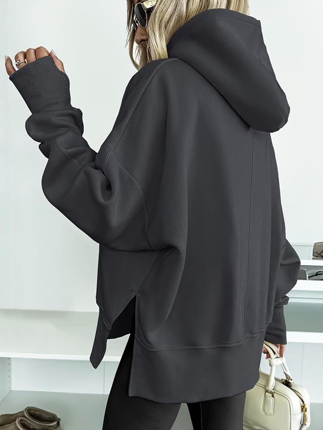 ANRABESS Womens Oversized Hoodies Long Sleeve Fleece Side Slit Hooded Sweatshirts Pullover 2026 Fall Outfits Y2K Clothes - Image 3
