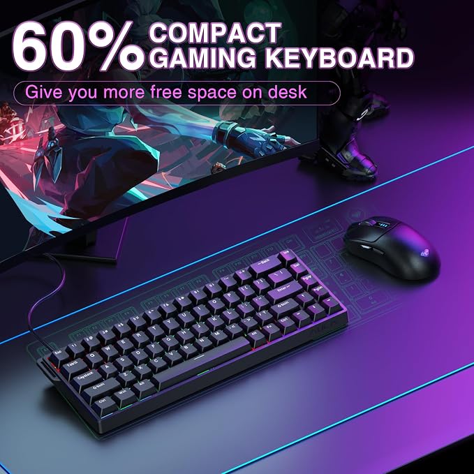 AULA WIN68 HE Mechanical Gaming Keyboard 60%, Hall Effect Magnetic Switch, Fast Trigger Mode Adjustable Actuation, 8000Hz Polling Rate, RGB Backlit, Wired Black Keyboard for Laptop/PC Gamer - Image 7