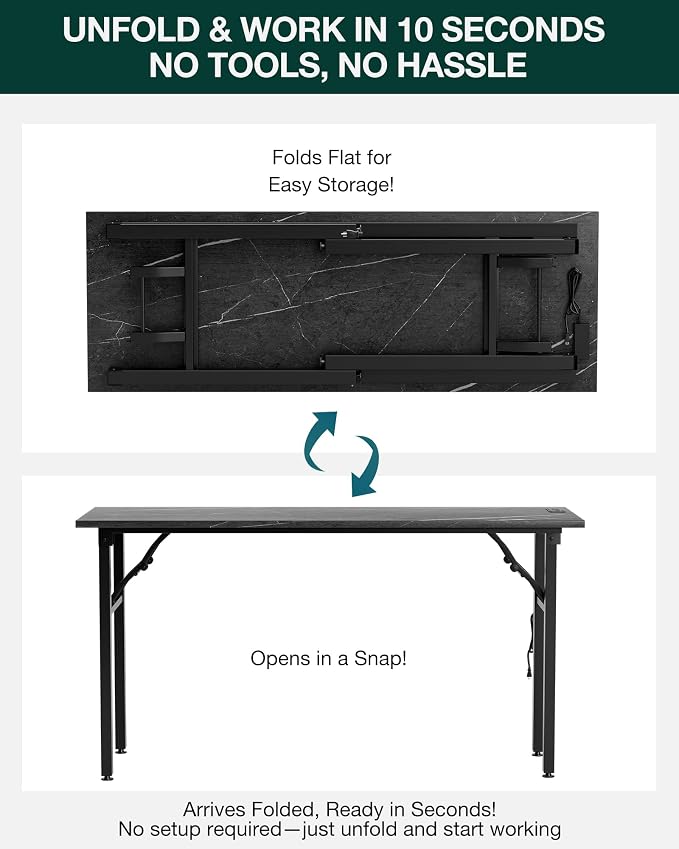 Frylr Small Folding Computer Desk – Portable 55.1 Inch Foldable Laptop Table, Collapsible and Compact for Easy and Fast Setup, Lightweight for Small Spaces, Home Craft and Study Use, Marble Greige - Image 3