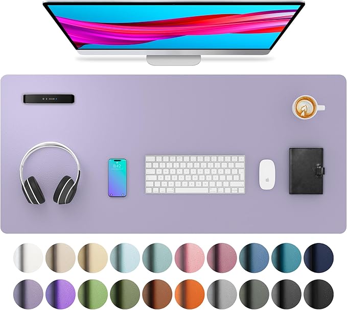 Aothia Leather Desk Pad - Protector and Blotter, Mouse Pad and Office Mat, Non-Slip PU Leather Laptop Desk Pad, Waterproof Writing Pad for Office and Home (36" x 17", Lavender) by AothiaSimpleNaturalUnique