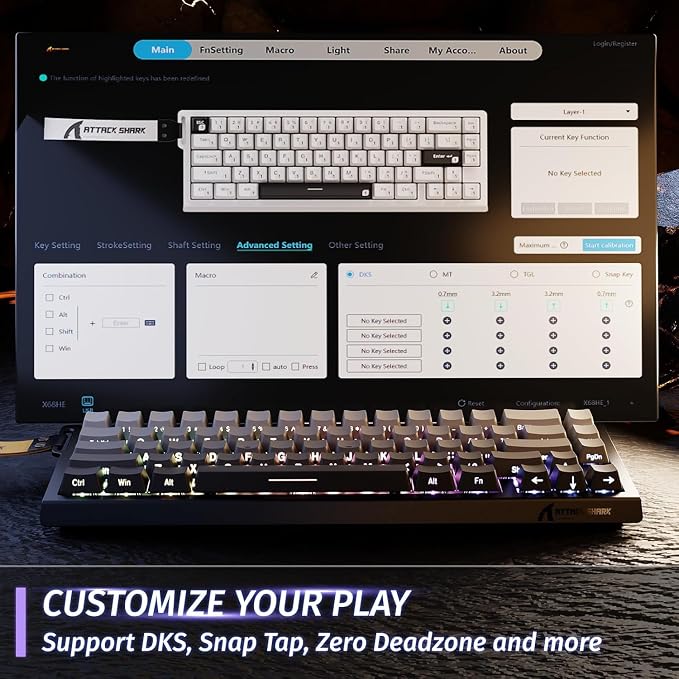 ATTACK SHARK X68 HE RT Mechanical Gaming Keyboard 60% Wired TKL-Moonlight | Adjustable Actuation,Hall Effect Magnetic Switch,8KHz Polling Rate,RGB Backlit,Top Mount,Side Printed Keycap for PC Mac Gamer - Image 5