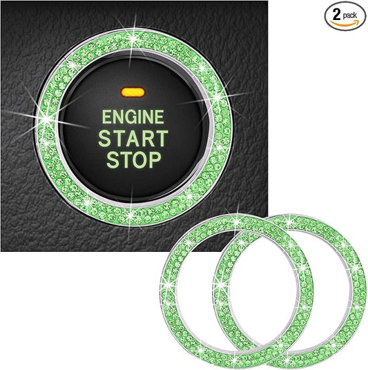 Kewucn 2 PCS Bling Crystal Double Rhinestone Car Engine Start Decoration Ring, Sparkling Push Start Button Sticker, Key Ignition & Knob Ring Decoration, Bling Car Interior Accessory(Light Green) by Kewucn