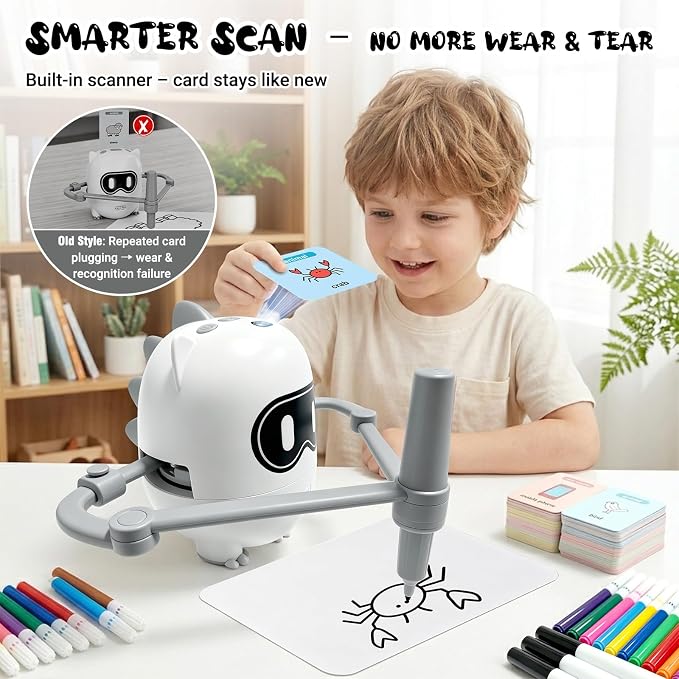 Joso Drawing Robot Toys for 3-8 Year Old Kids with 200 Cards & 22 Pens | Montessori Painting Learning Toys with Smart Card Scanning Recognition & Voice Interactive for Boys Girls Birthday Party - Image 3