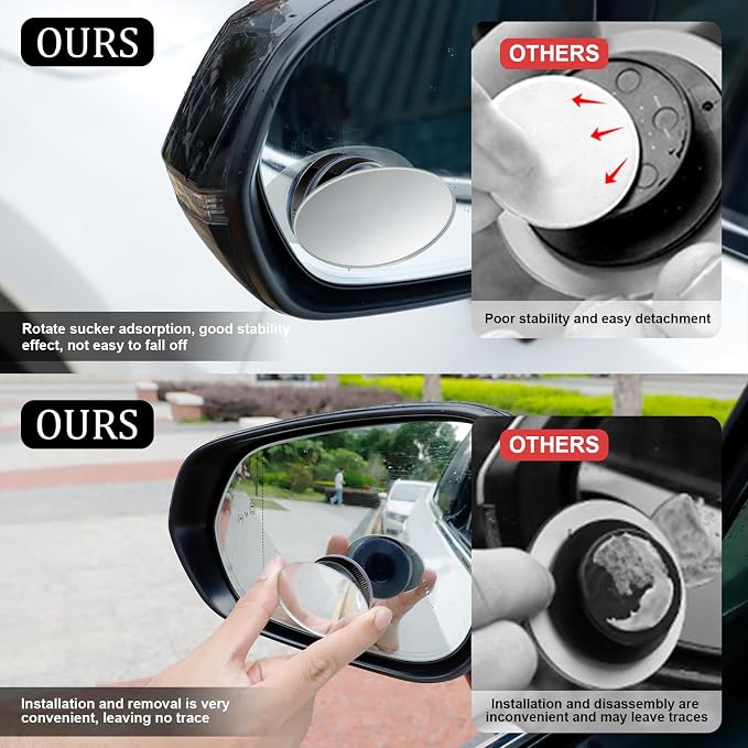 LivTee Blind Spot Car Mirror, Oval HD Glass Frameless Convex Side Mirror Blindspot, Reusable 360° Wide Angle Rear View Car Mirrors with Powerful Adjustable Suction Cup - Exterior Mirrors - Image 6