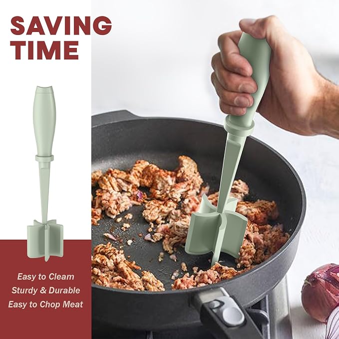 PGYARD Meat Chopper Hamburger Grinder, Kitchen Smasher for Ground Beef | Heat Resistant, 5 Blade, Burger Grinder Nylon Potato Mix Tool, Meat & Poultry Tenderizers, Dishwasher Safe, Green - Image 4